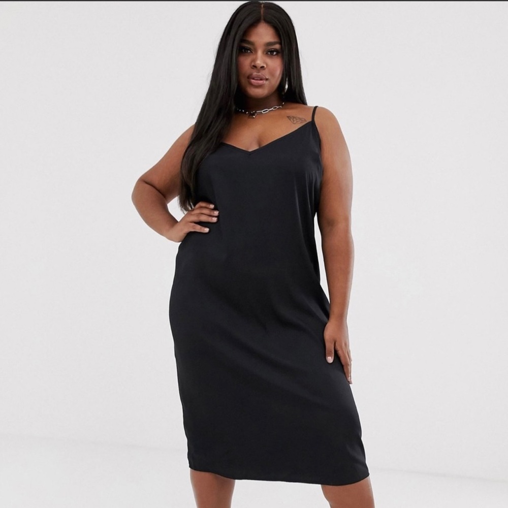 ASOS Curve Midi Slip Cami Dress, black women’s plus size 18